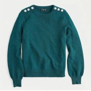 NWT J. Crew forest green sweater with jeweled shoulders